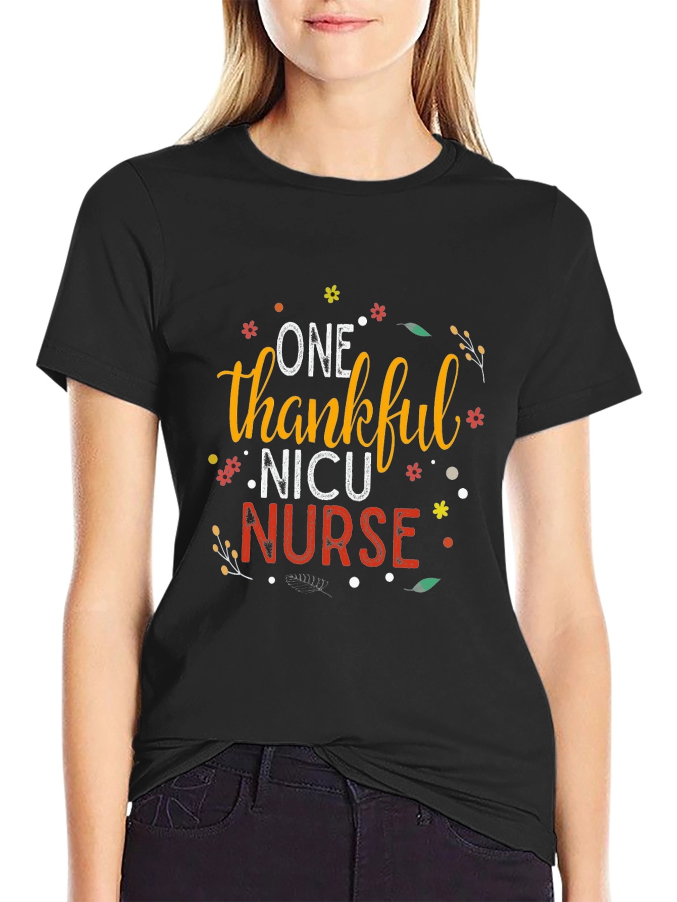 One Thankful NICU Nurse Black T-Shirt