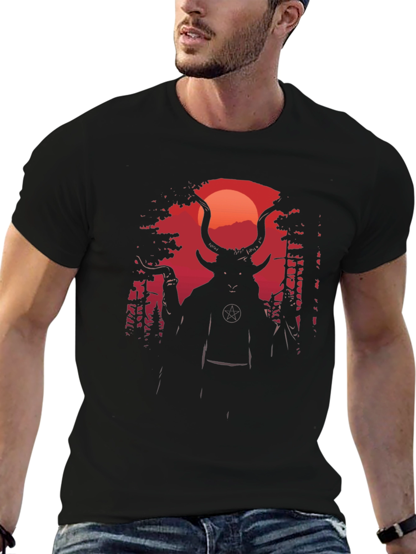 Occult Baphomet Graphic Tee - Black Cotton Shirt