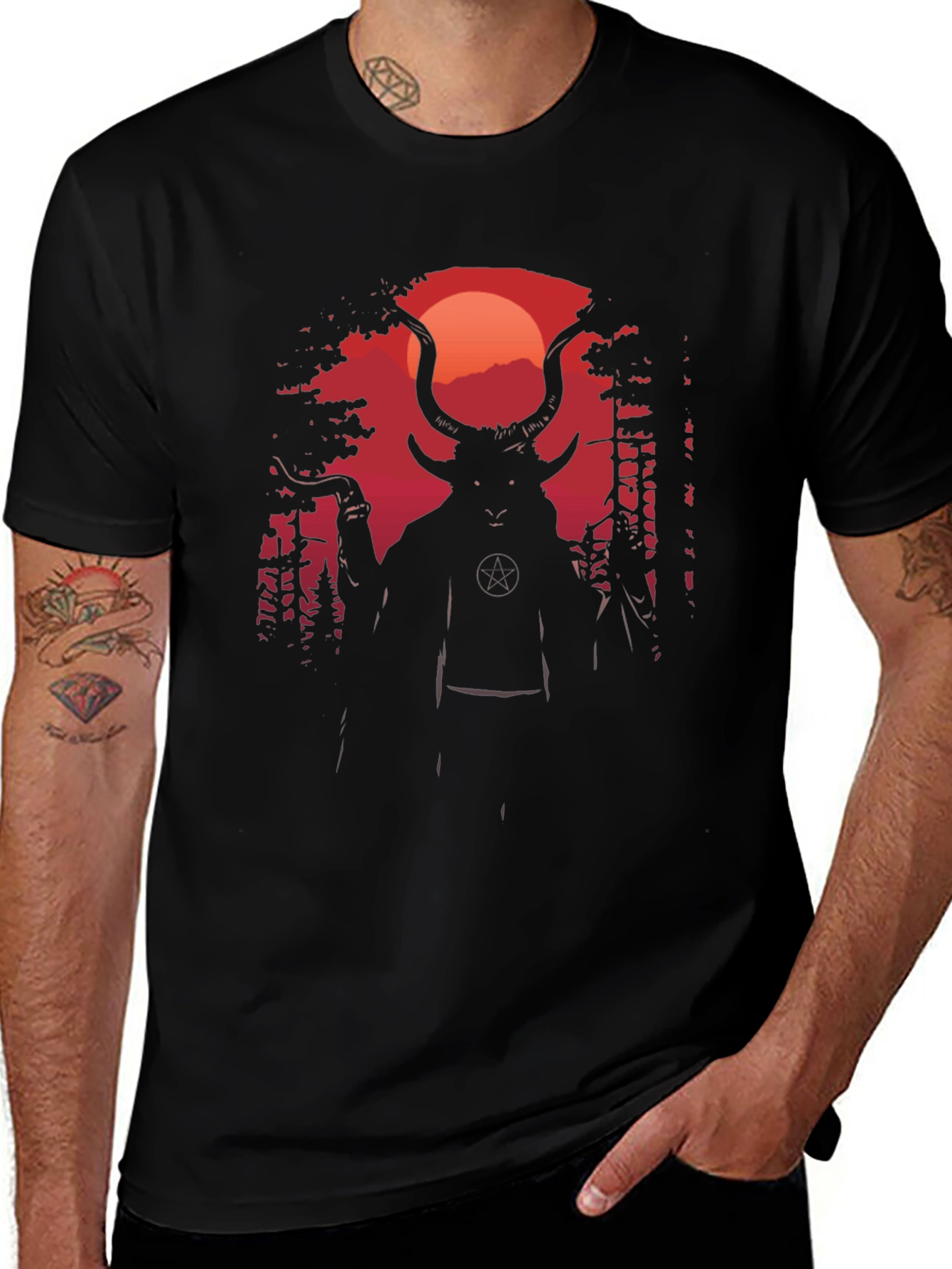 Occult Baphomet Graphic Tee - Black Cotton Shirt