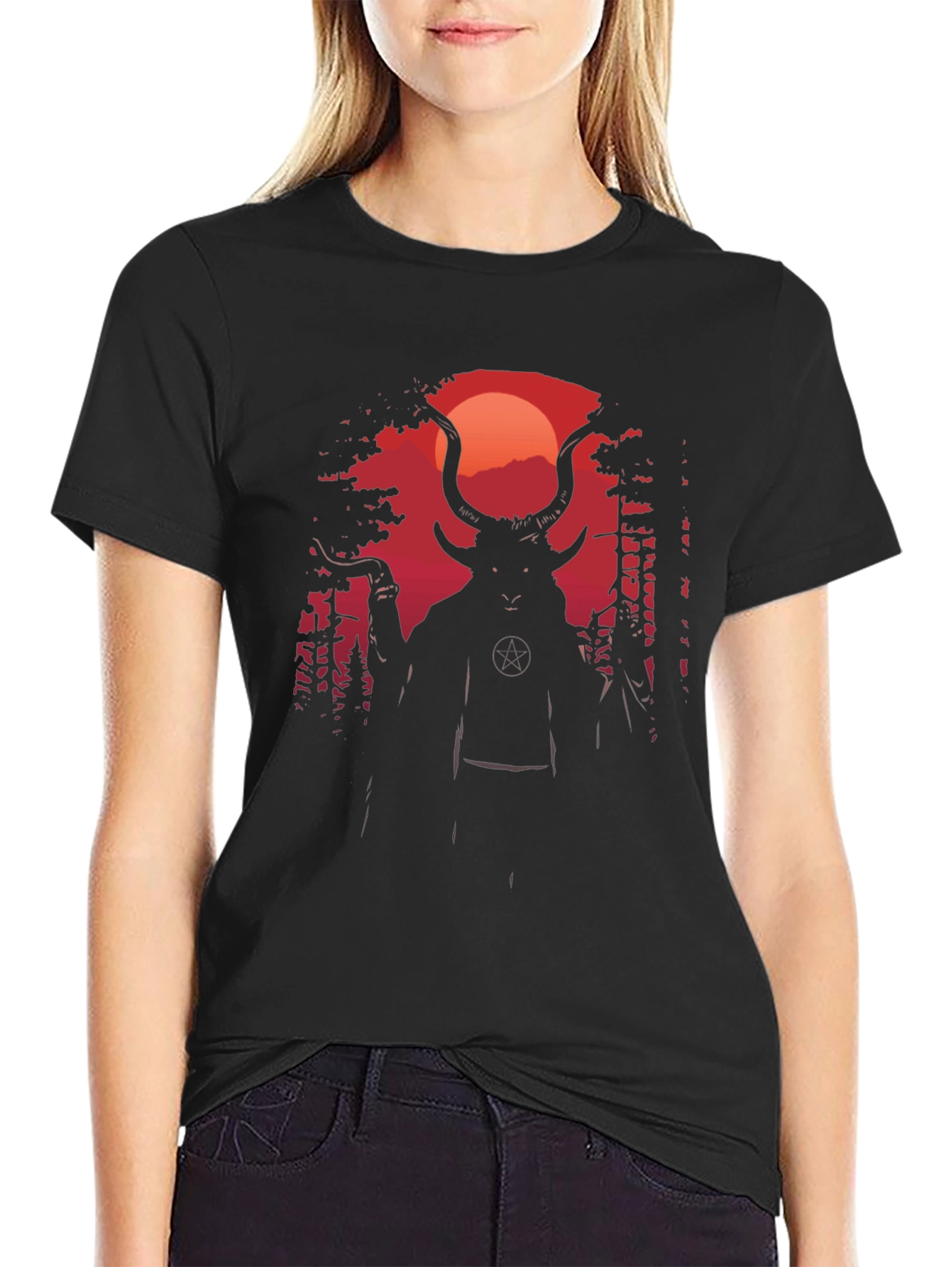 Occult Baphomet Graphic Tee - Black Cotton Shirt