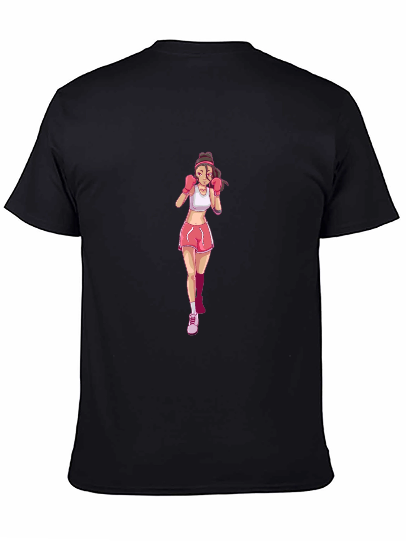 Boxing Girl Graphic Tee - Black Cotton T-Shirt
