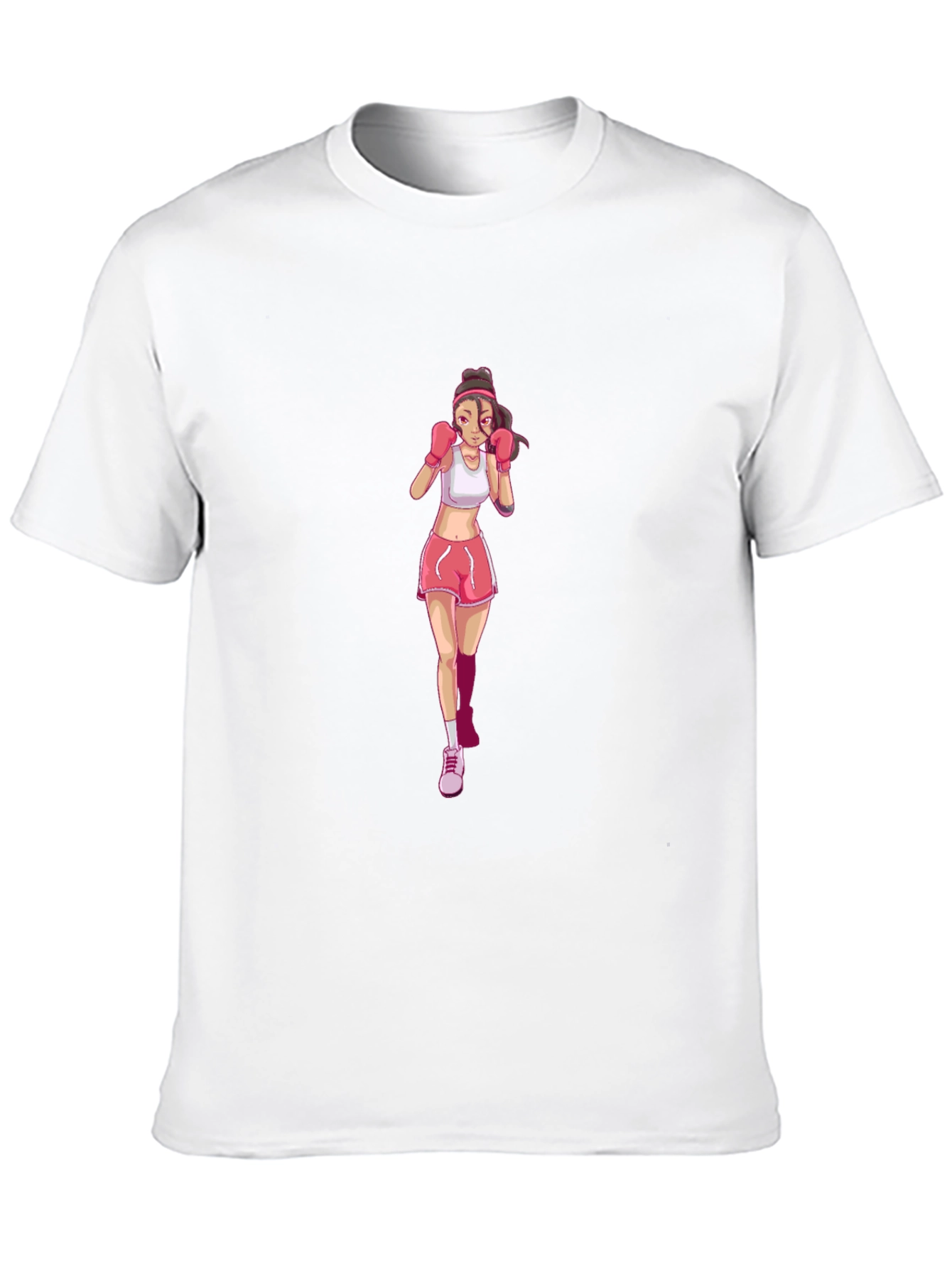 Boxing Girl Graphic Tee - Black Cotton T-Shirt