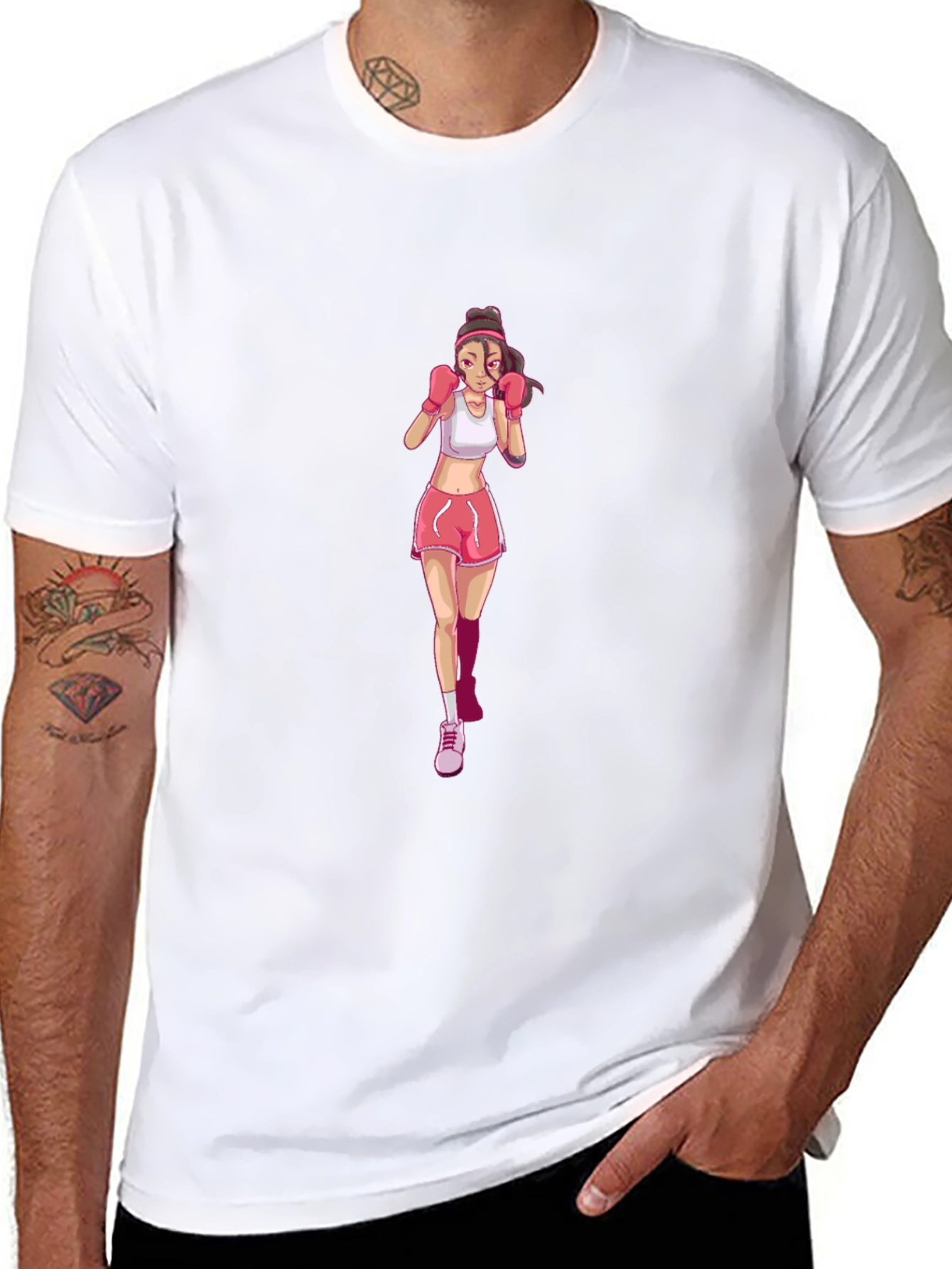 Boxing Girl Graphic Tee - Black Cotton T-Shirt