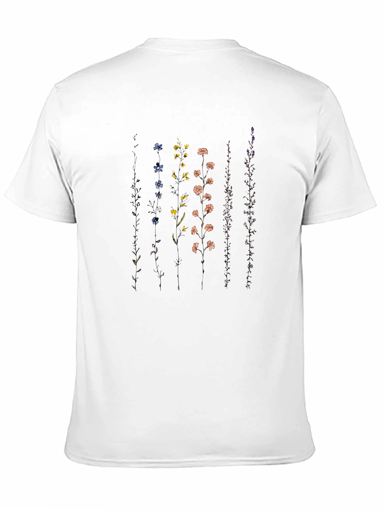 Floral Stem Print Black Crew Neck T-Shirt