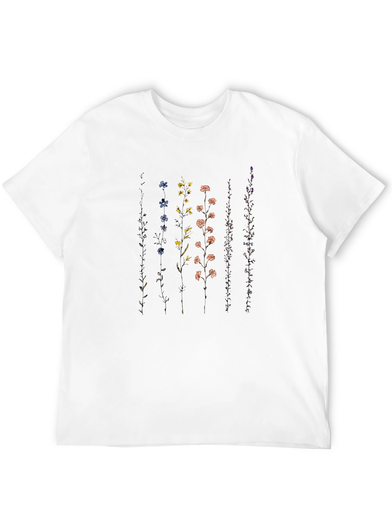 Floral Stem Print Black Crew Neck T-Shirt