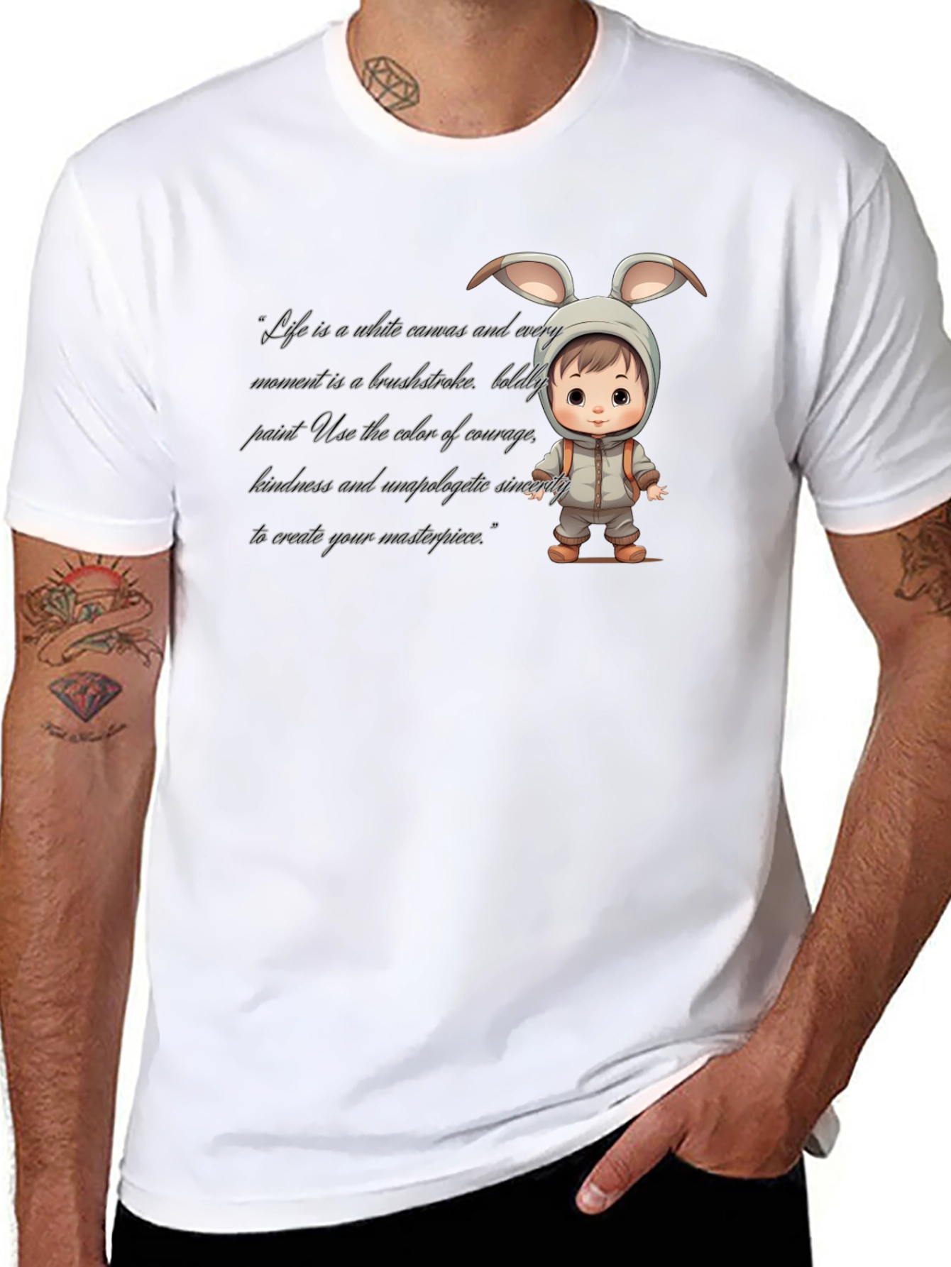 Cute Bunny Baby Art Black T-Shirt