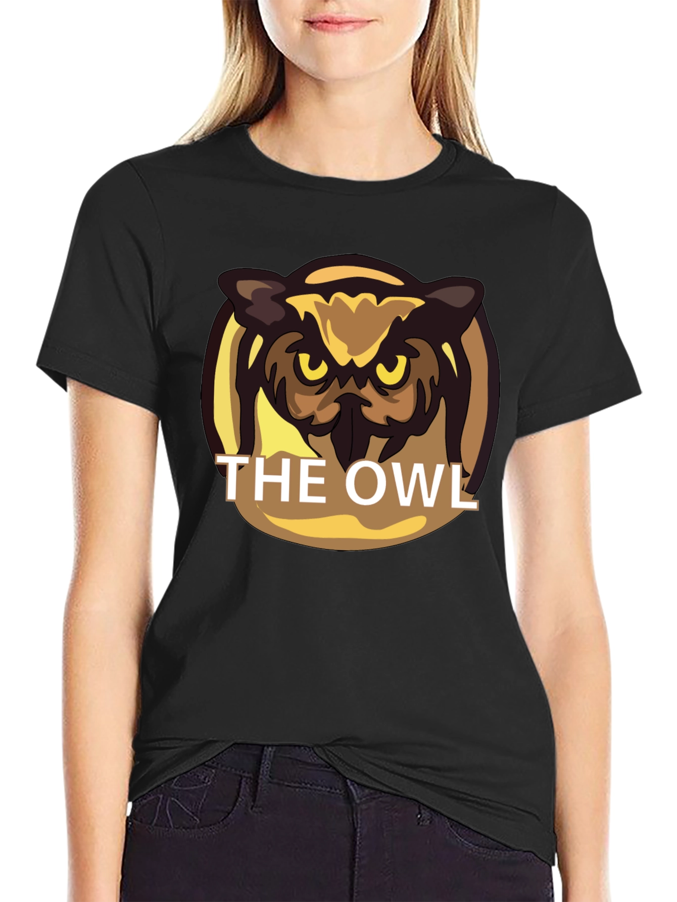 The Owl Graphic Print Black T-Shirt