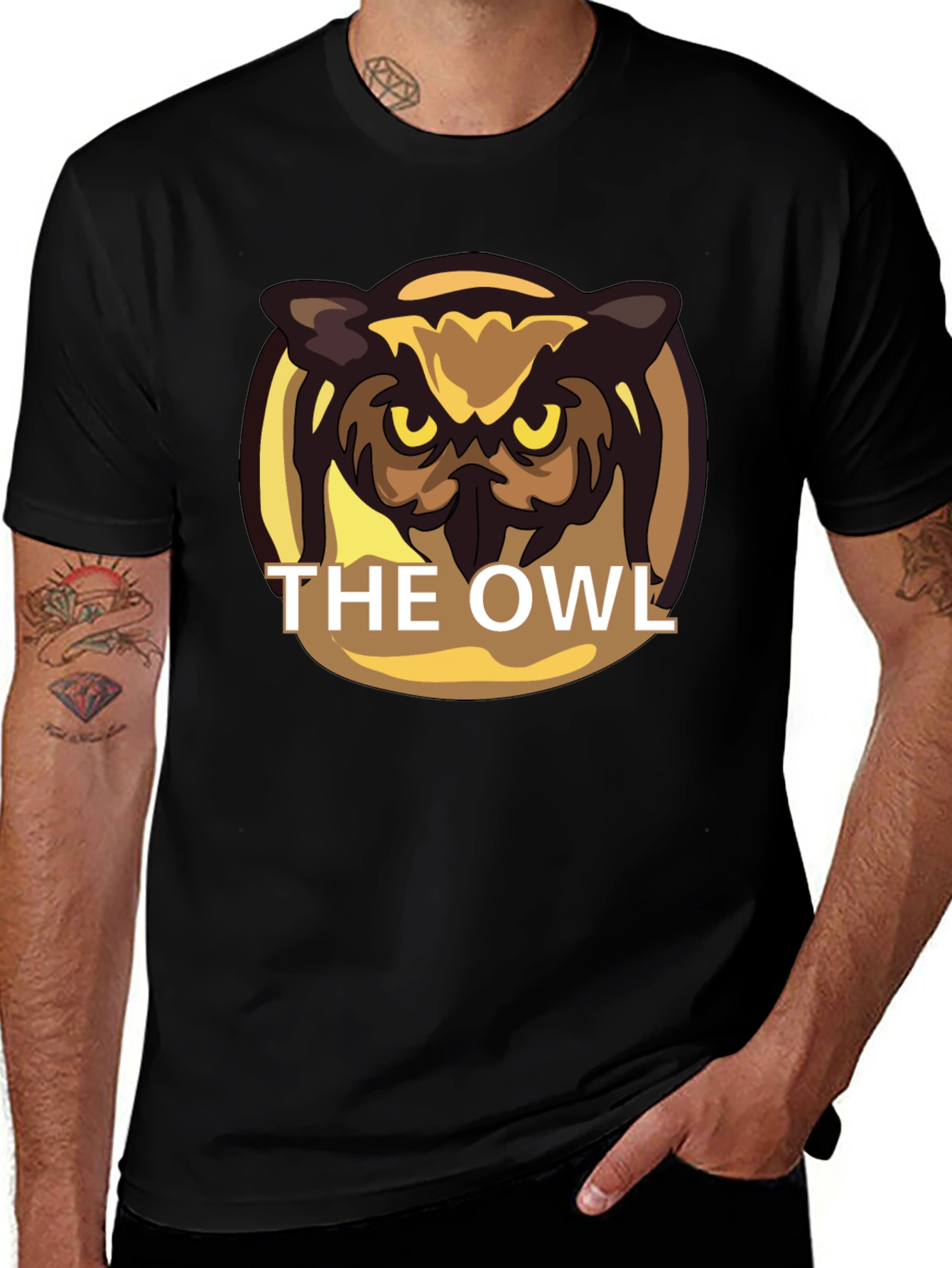The Owl Graphic Print Black T-Shirt