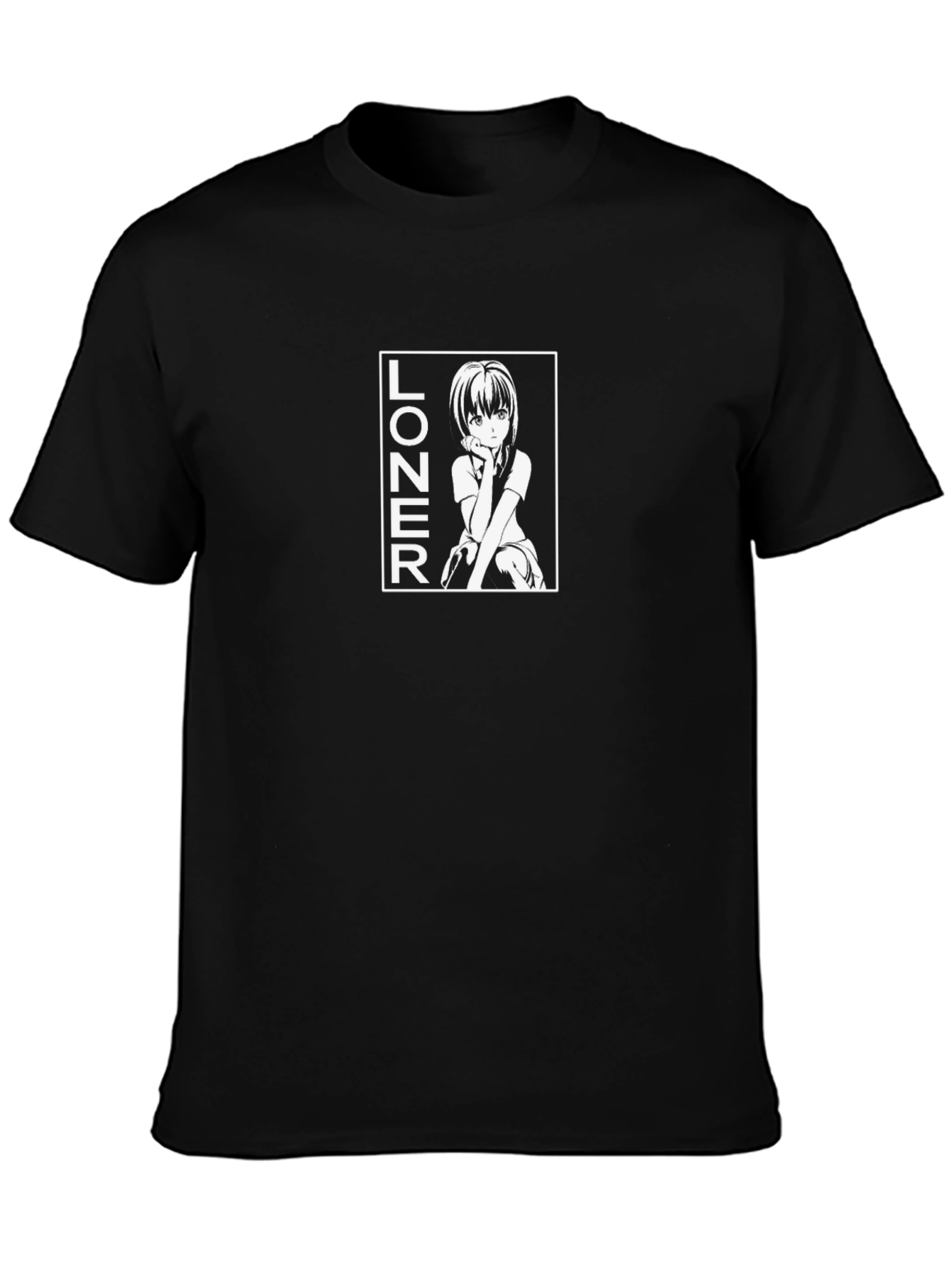 Anime Girl Loner Black Graphic T-Shirt