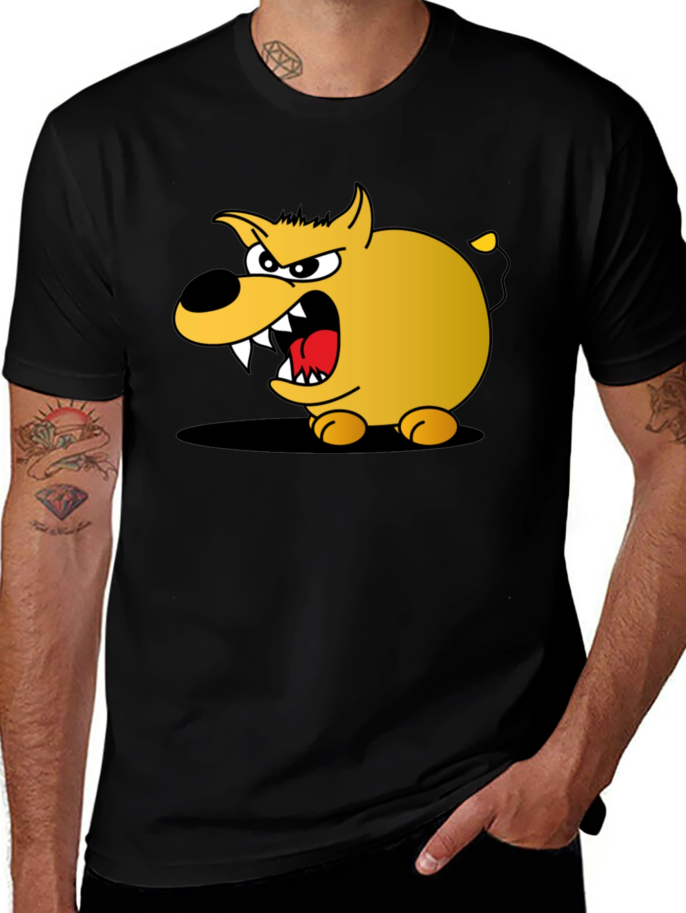 Cartoon Dog Graphic T-Shirt - Black Cotton Tee