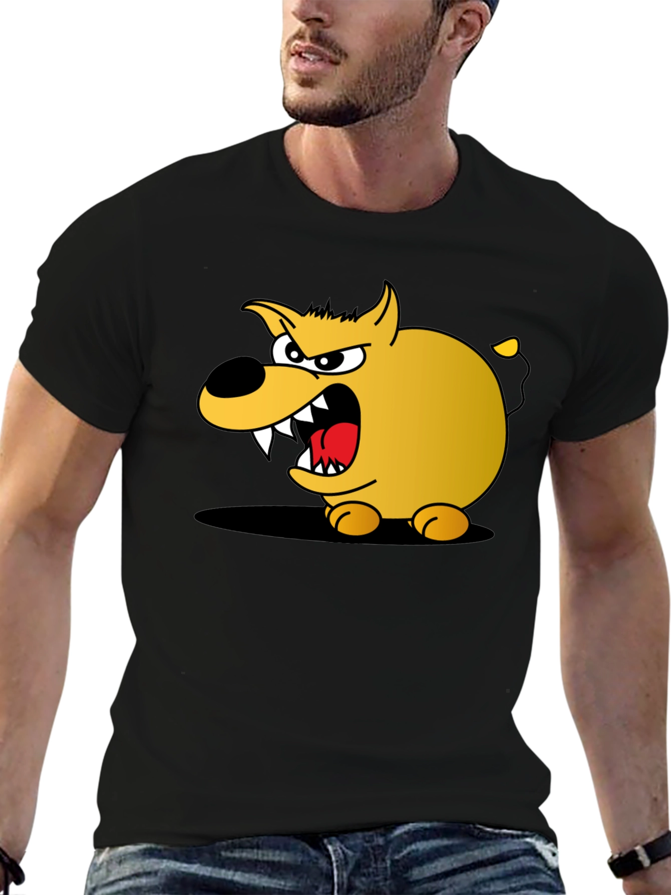 Cartoon Dog Graphic T-Shirt - Black Cotton Tee