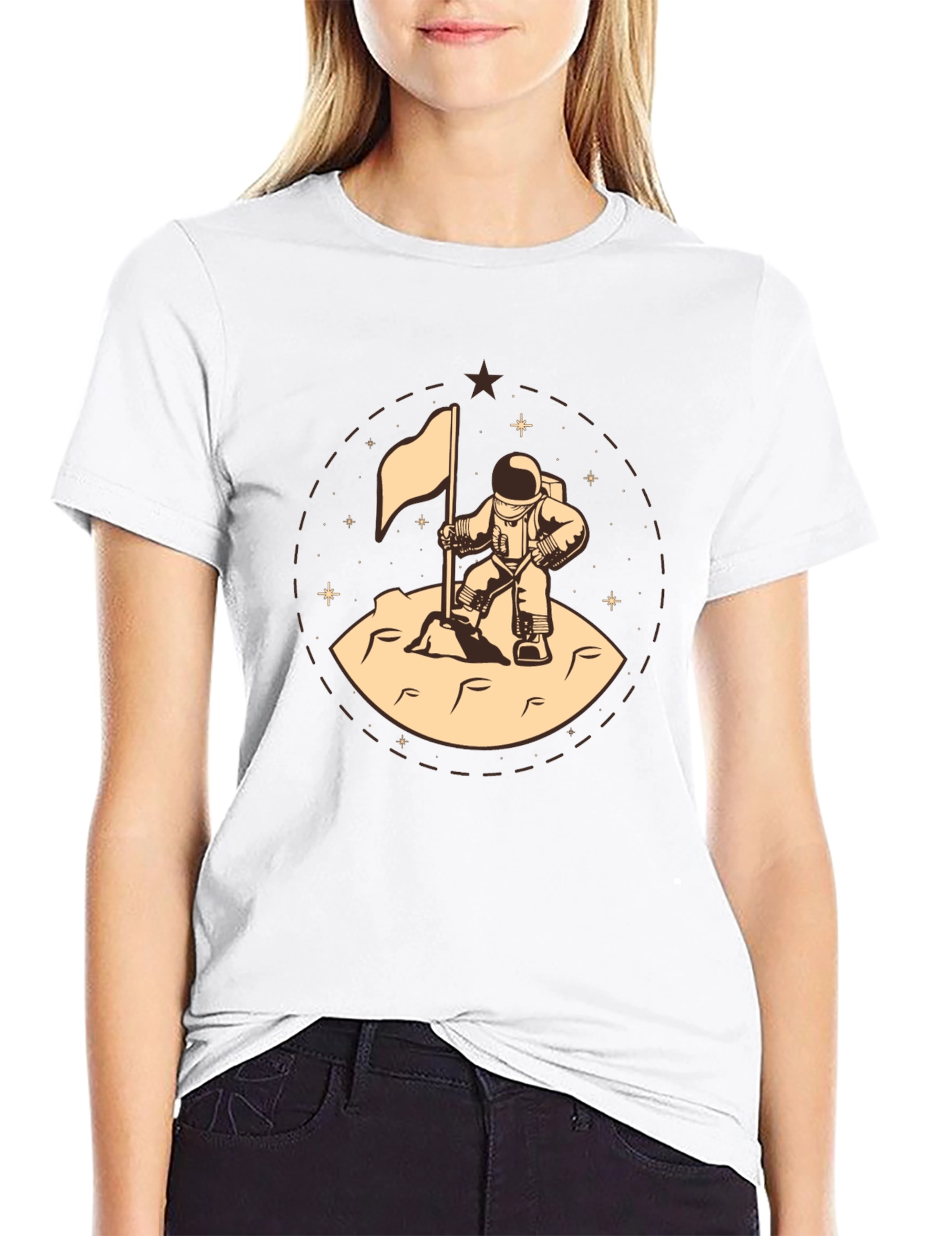 Astronaut Flag Graphic Tee - Black Cotton T-Shirt