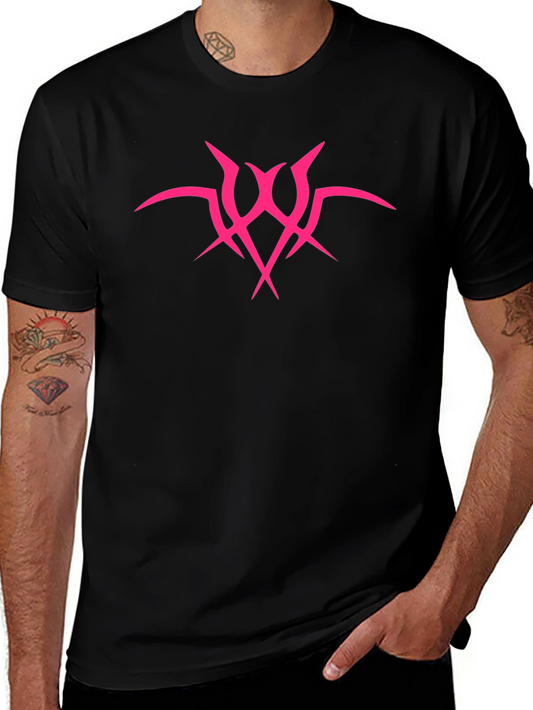 Edgy Graphic Tee: Hot Pink Tribal Design - Mens Black T-Shirt