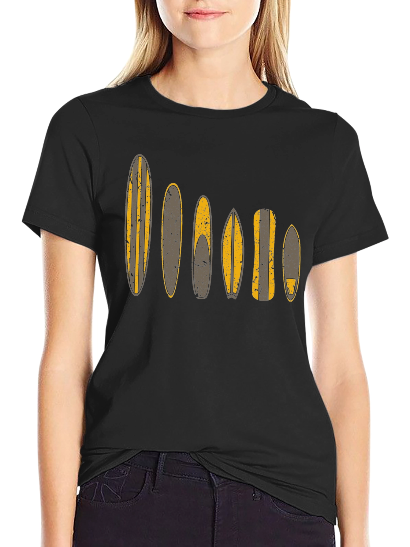 Surfboard Pattern Black T-Shirt