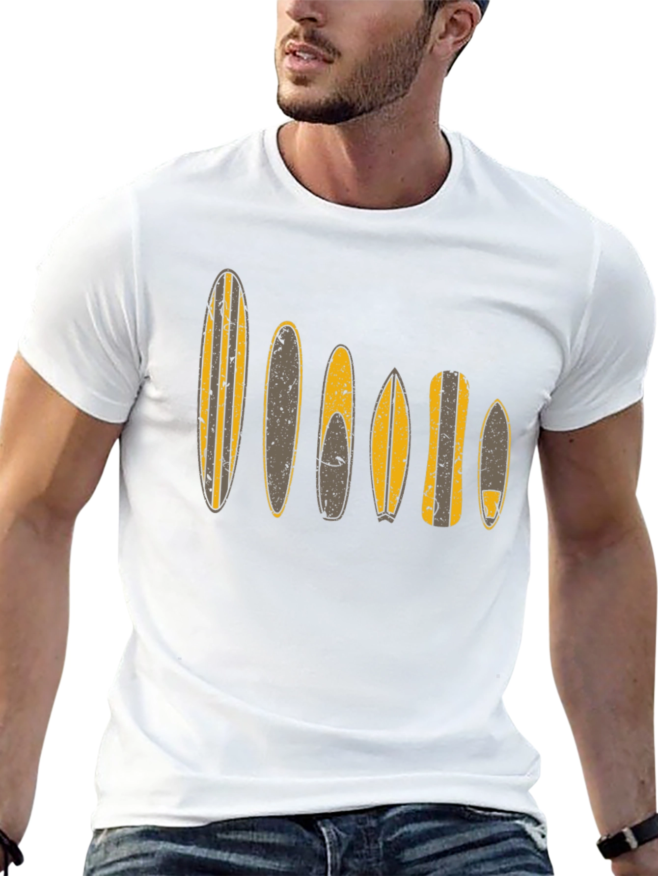 Surfboard Pattern Black T-Shirt