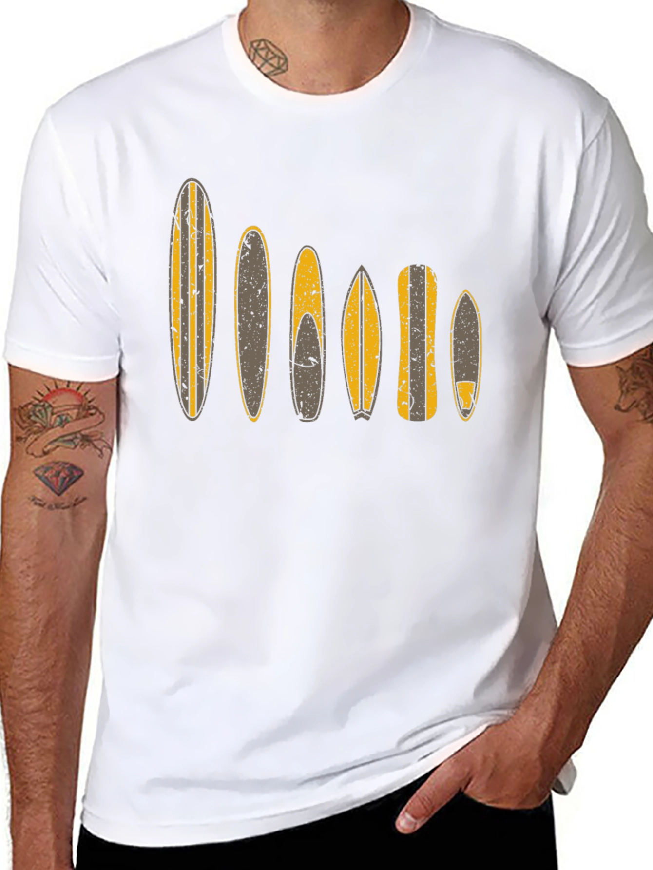 Surfboard Pattern Black T-Shirt