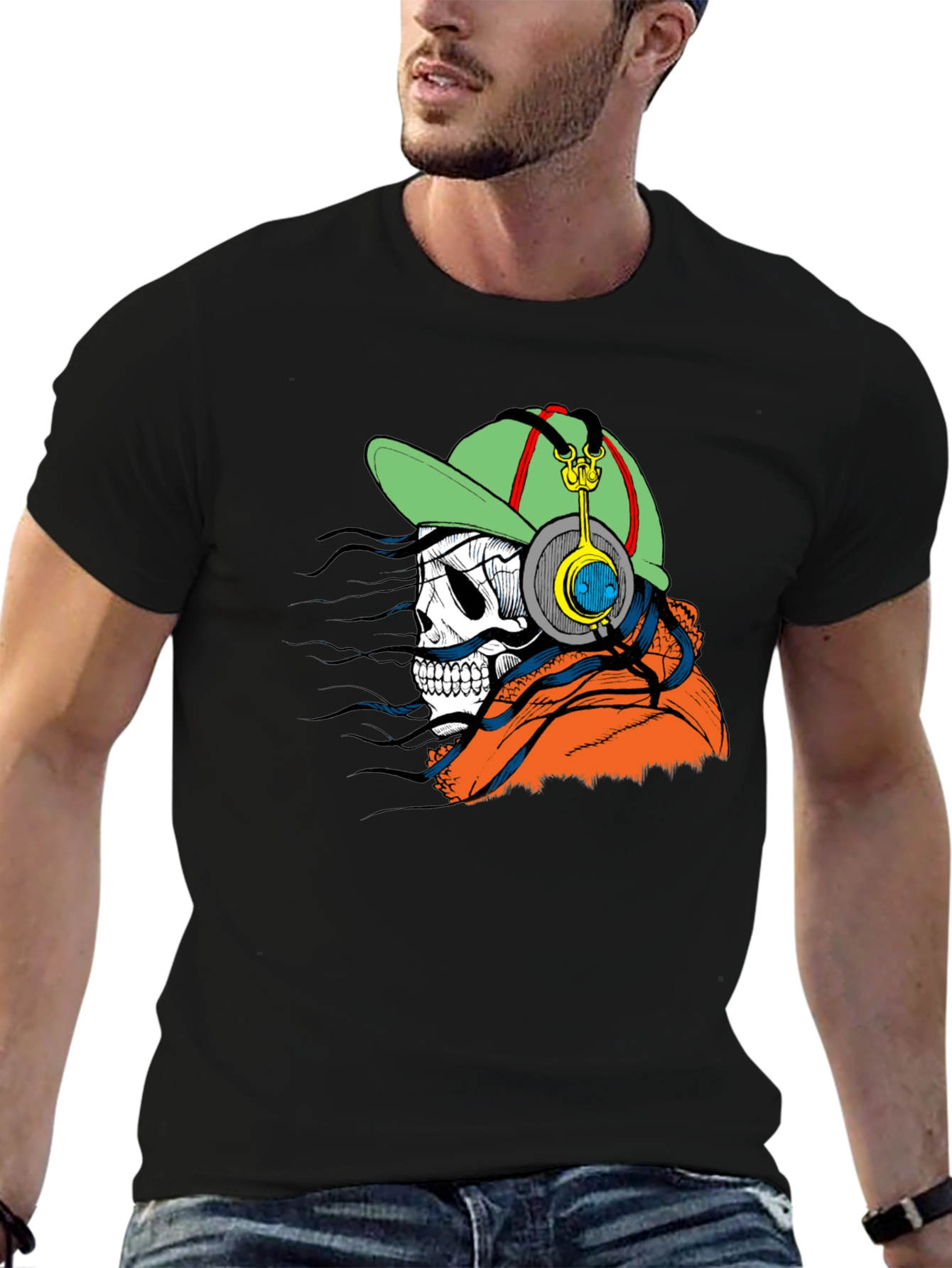 Skull with Headphones Graphic Tee - Cool & Edgy
