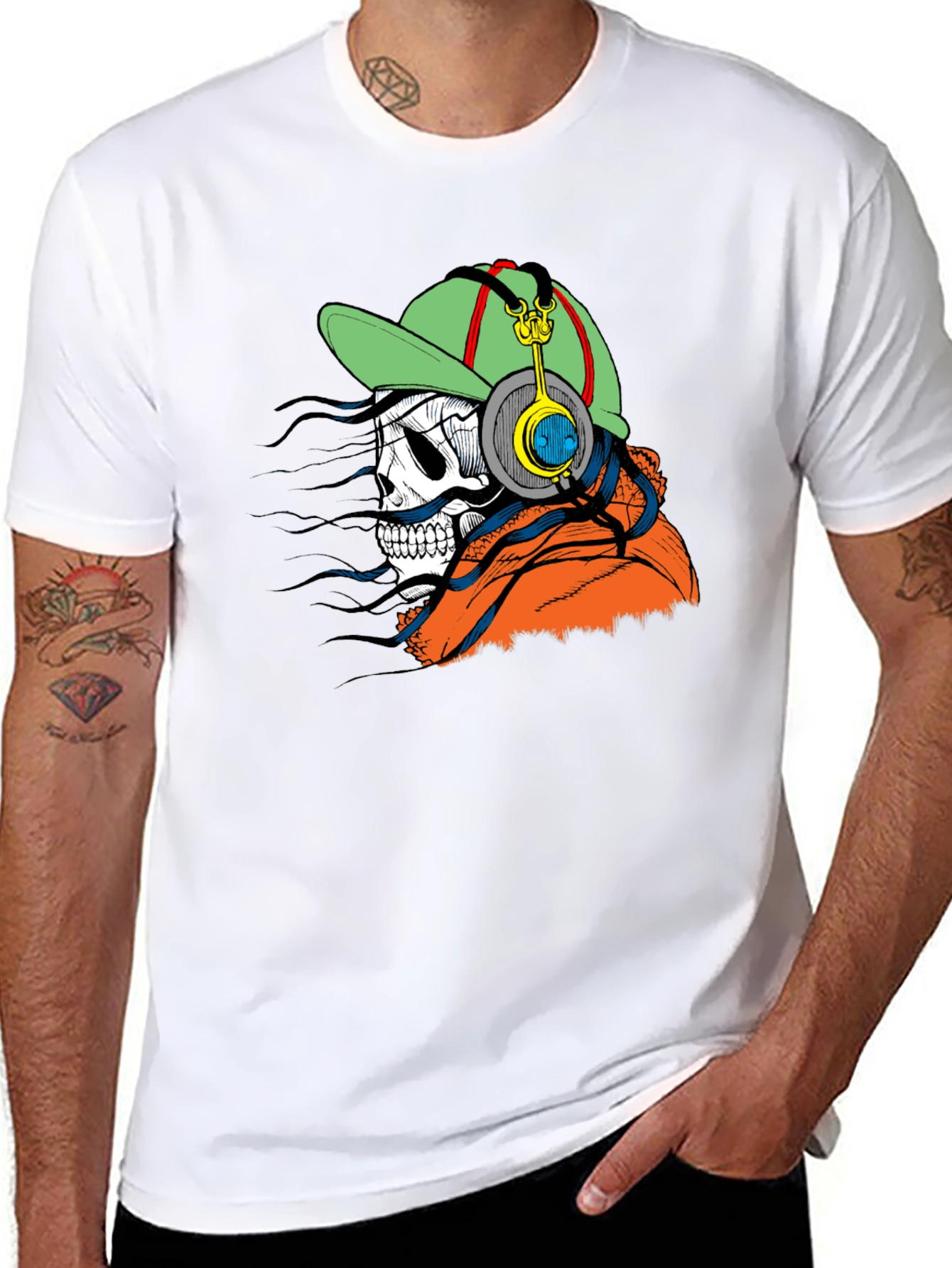 Skull with Headphones Graphic Tee - Cool & Edgy