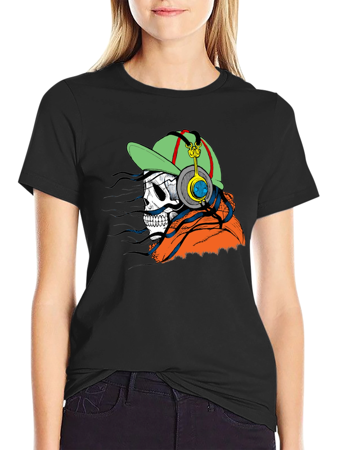 Skull with Headphones Graphic Tee - Cool & Edgy