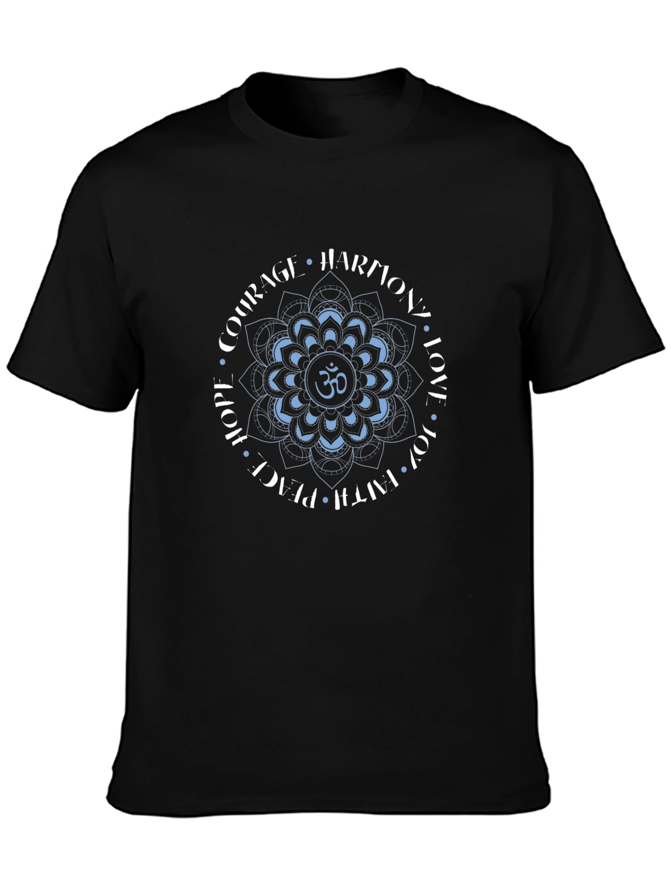 Om Mandala Black T-Shirt - Harmony Love Peace Design