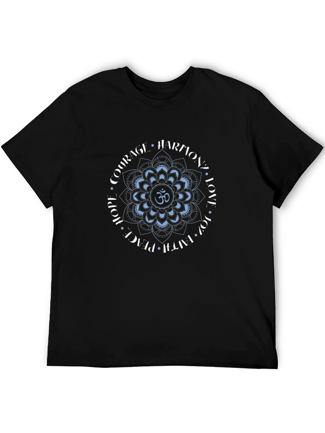 Om Mandala Black T-Shirt - Harmony Love Peace Design