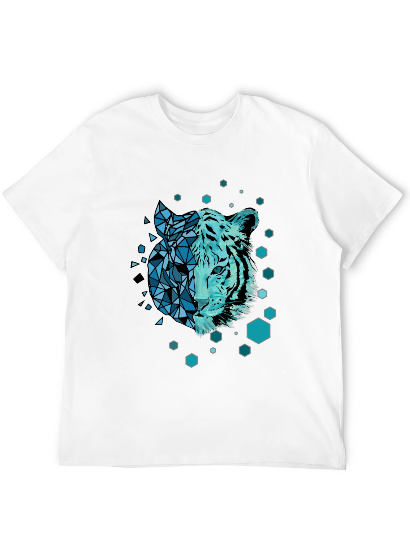 Geometric Tiger Graphic Black Tee Shirt