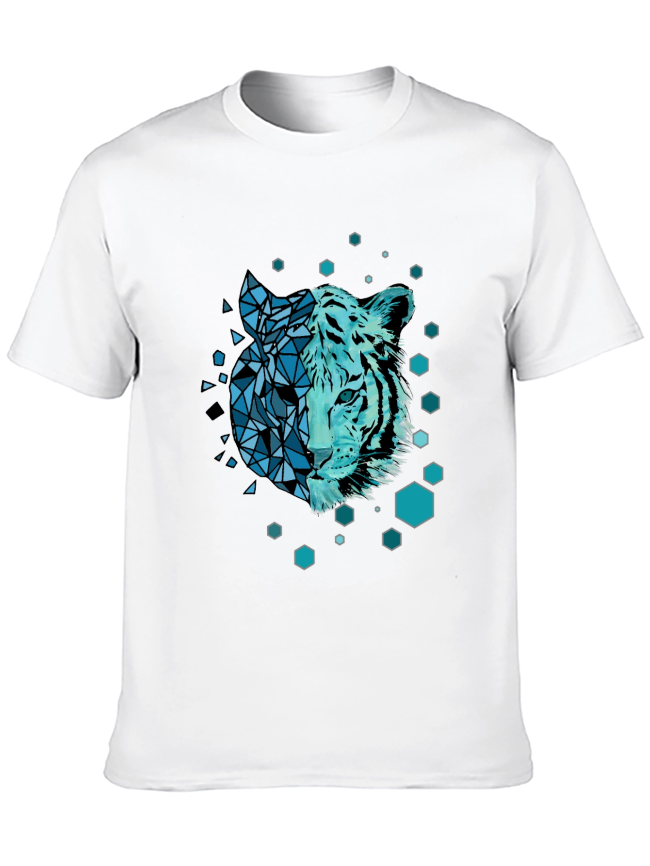 Geometric Tiger Graphic Black Tee Shirt