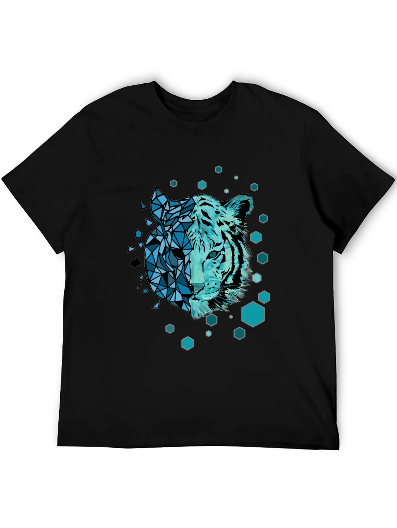 Geometric Tiger Graphic Black Tee Shirt