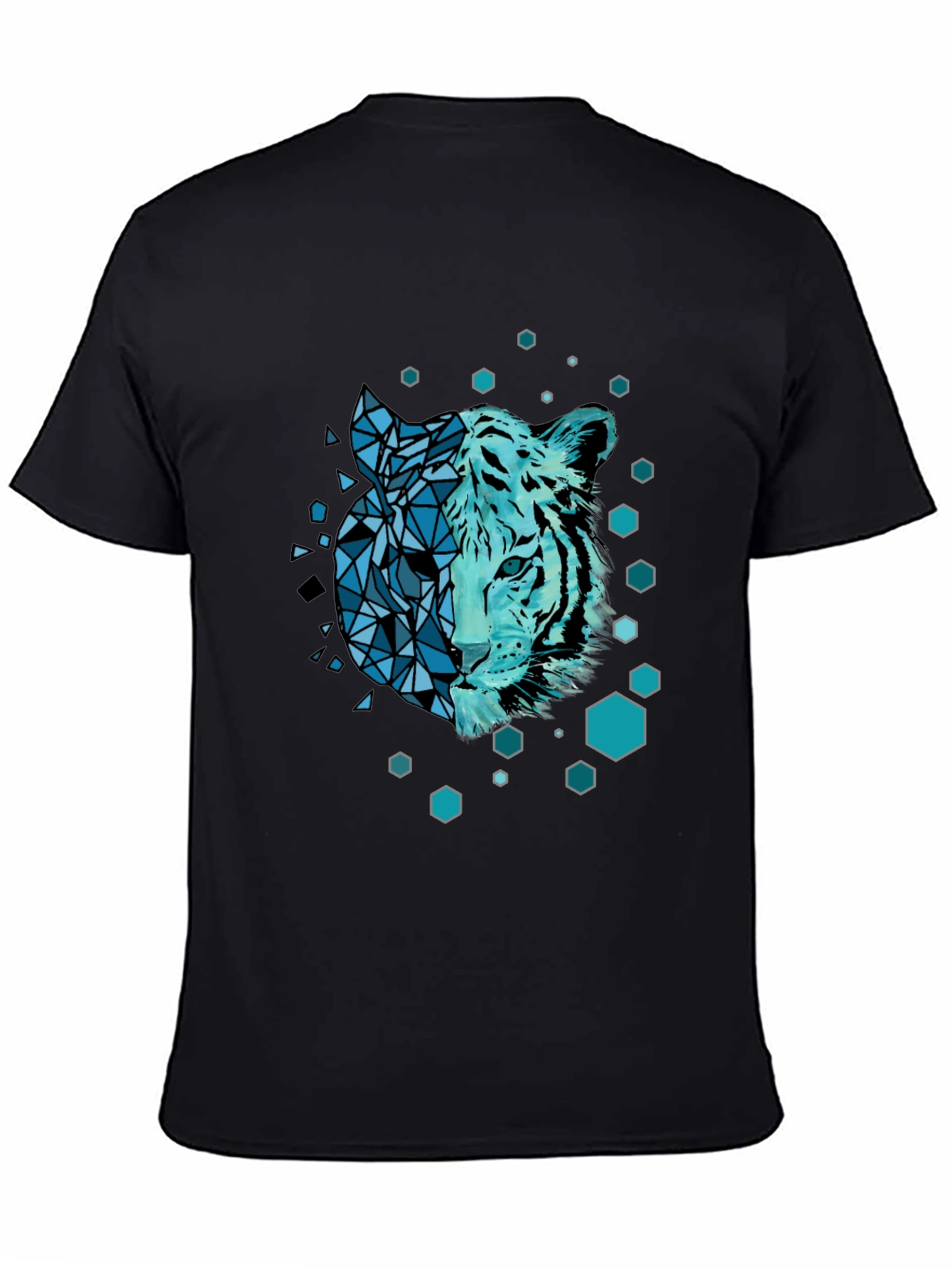Geometric Tiger Graphic Black Tee Shirt