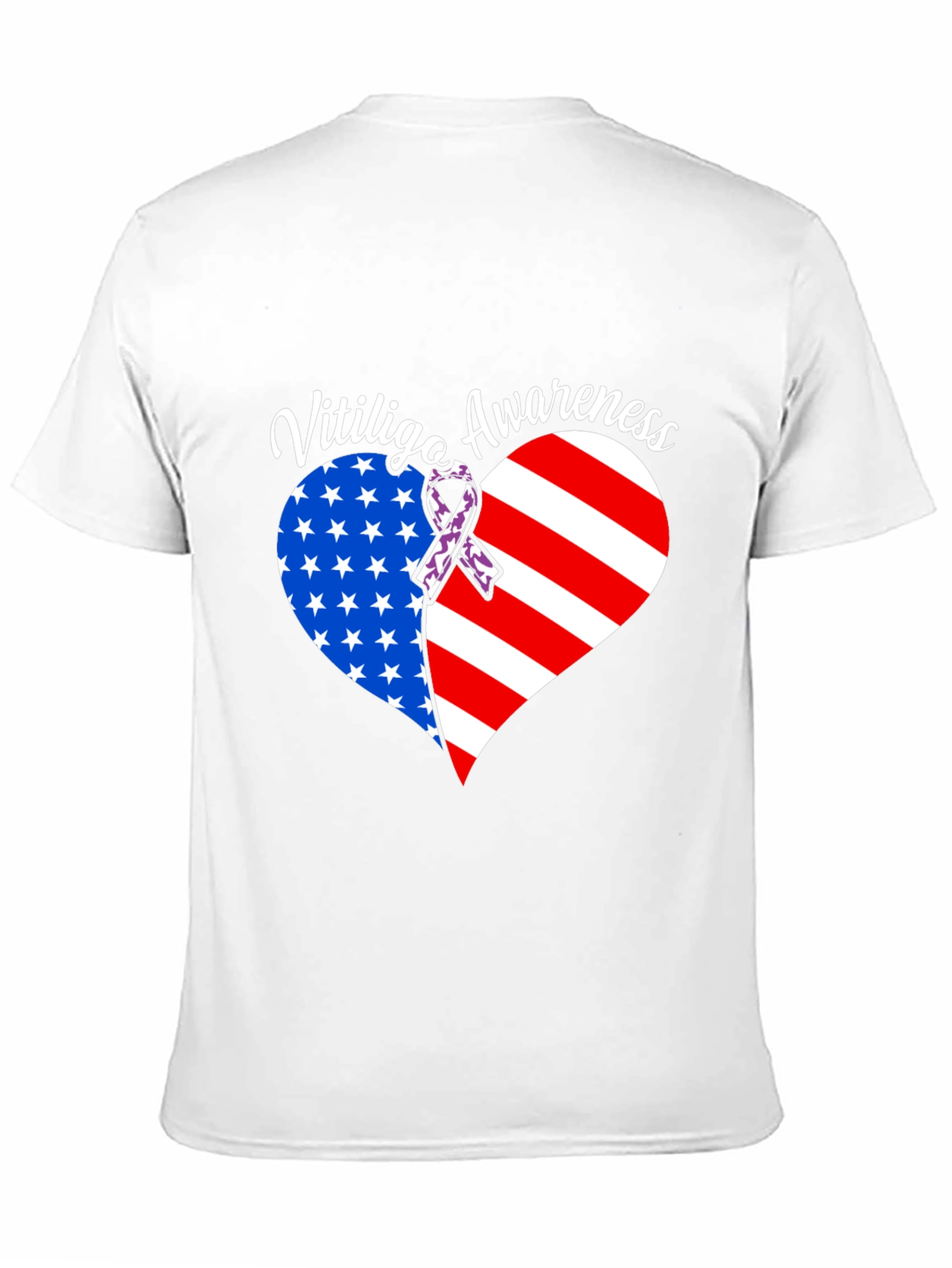 Vitiligo Awareness T-Shirt - American Flag Heart Design