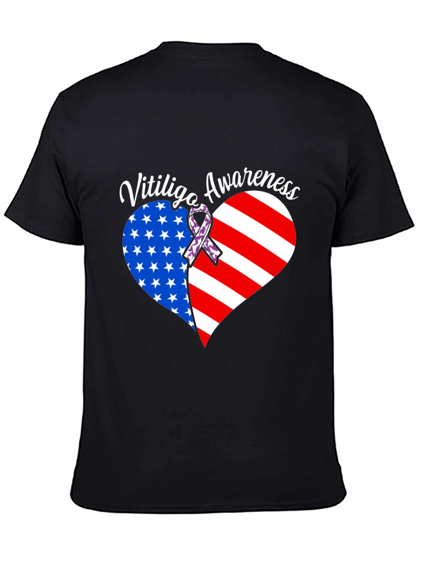 Vitiligo Awareness T-Shirt - American Flag Heart Design