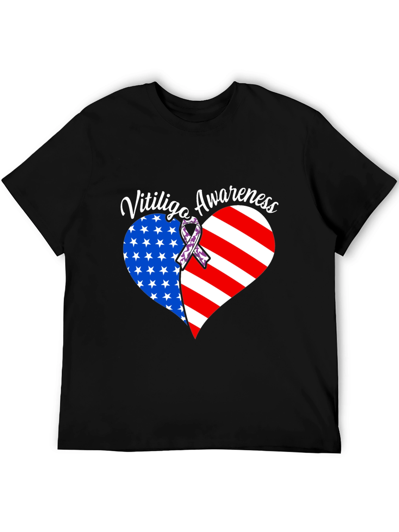 Vitiligo Awareness T-Shirt - American Flag Heart Design