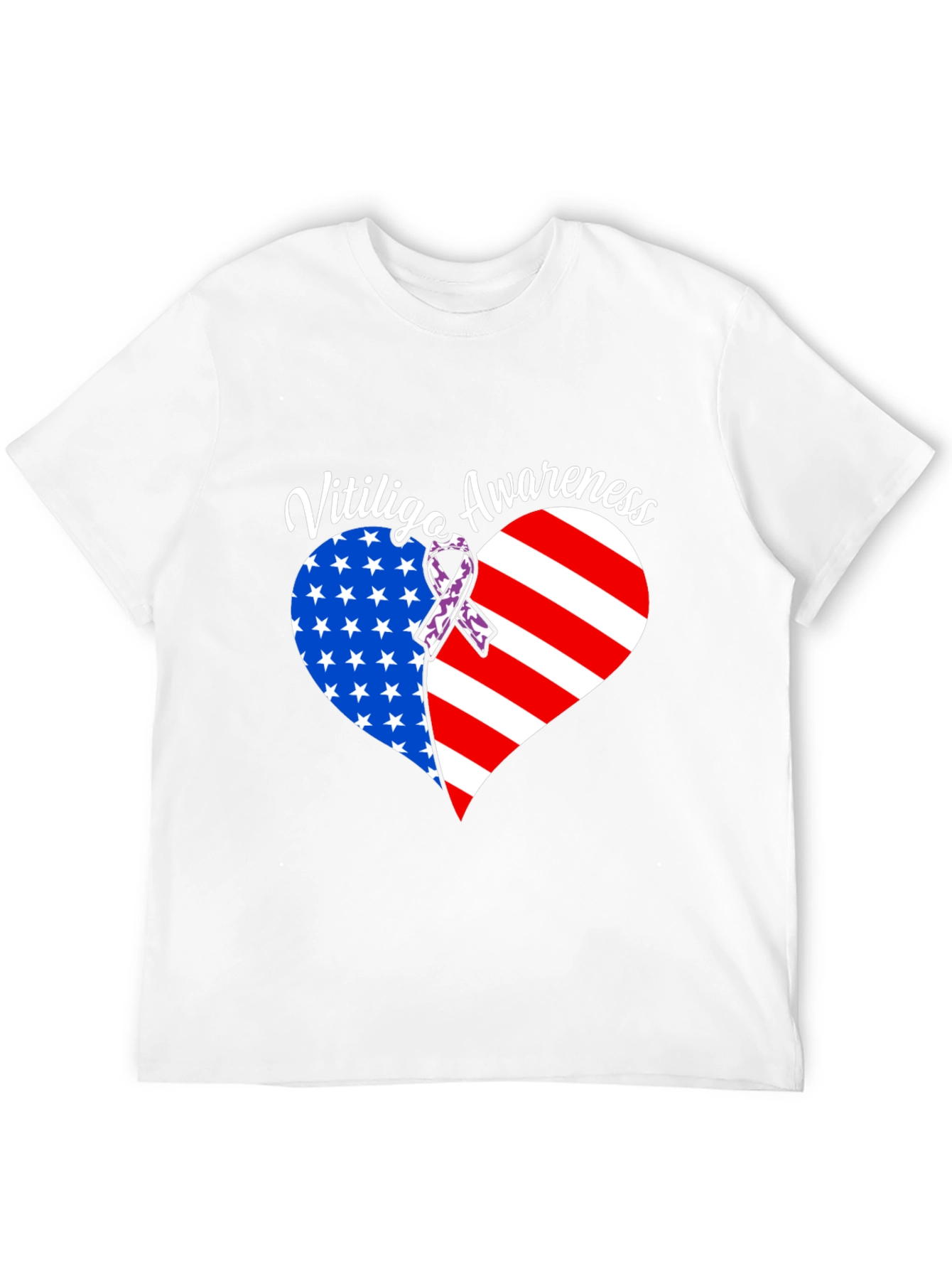 Vitiligo Awareness T-Shirt - American Flag Heart Design