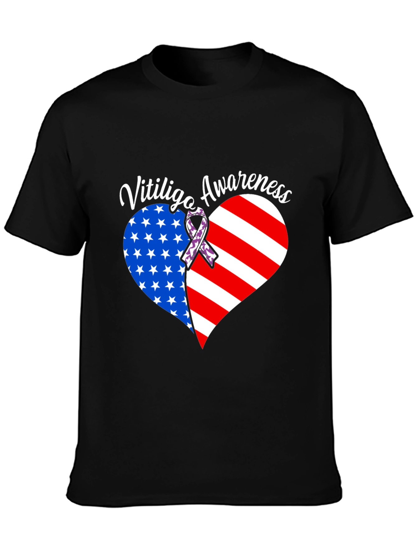 Vitiligo Awareness T-Shirt - American Flag Heart Design