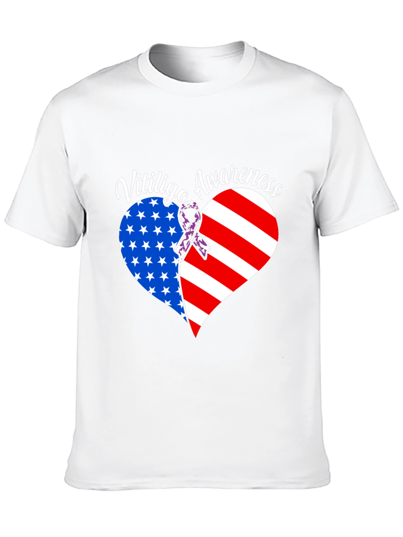 Vitiligo Awareness T-Shirt - American Flag Heart Design