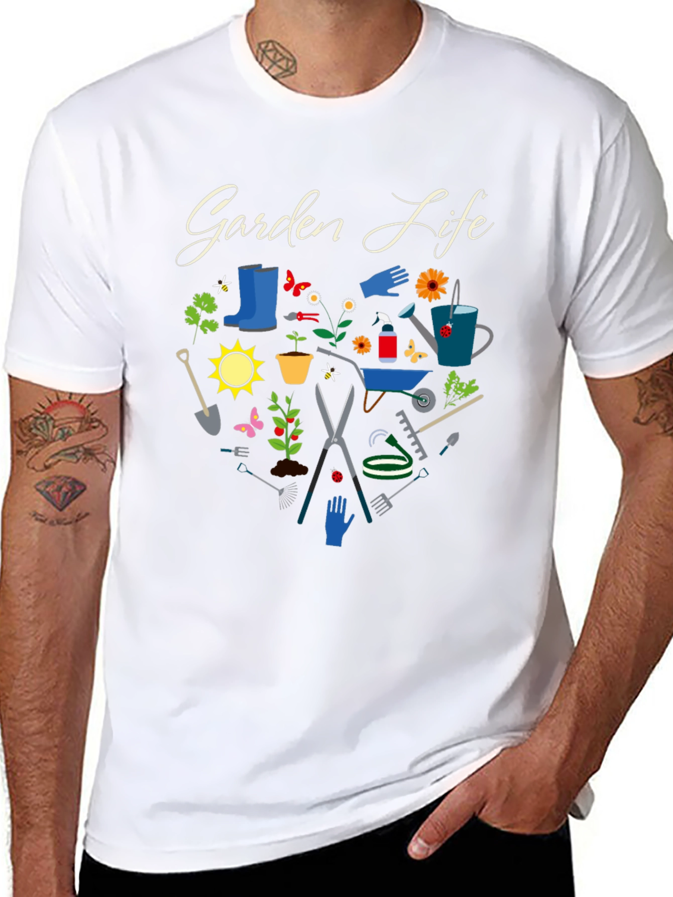 Garden Life Black T-Shirt: Gardening Tools Graphic Tee