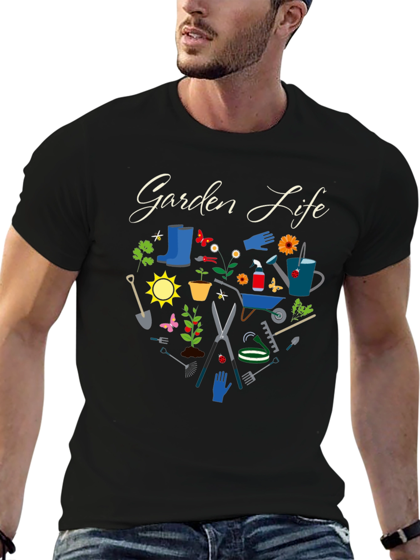 Garden Life Black T-Shirt: Gardening Tools Graphic Tee