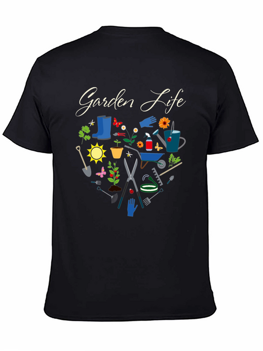Garden Life Black T-Shirt: Gardening Tools Graphic Tee