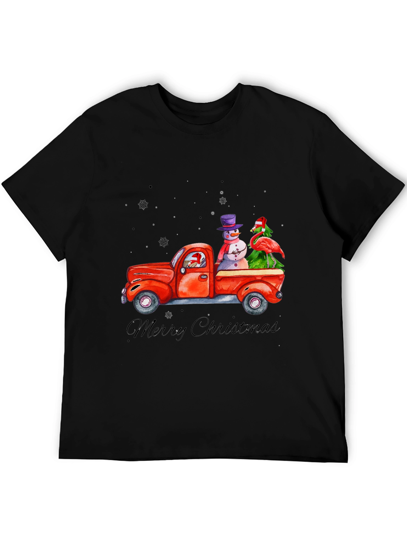 Christmas Truck T-Shirt with Snowman & Flamingo