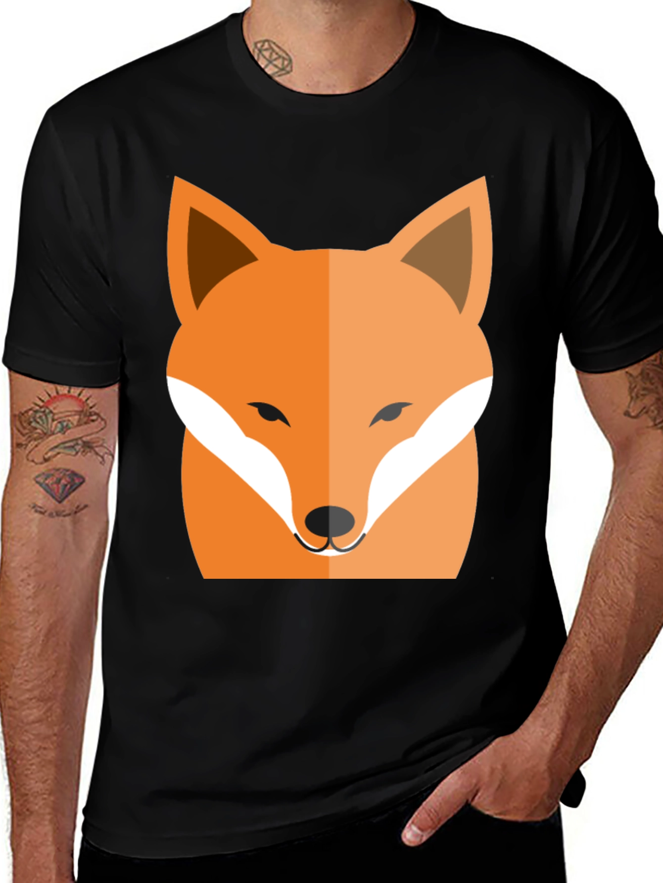 Black T-Shirt with Fox Graphic Print