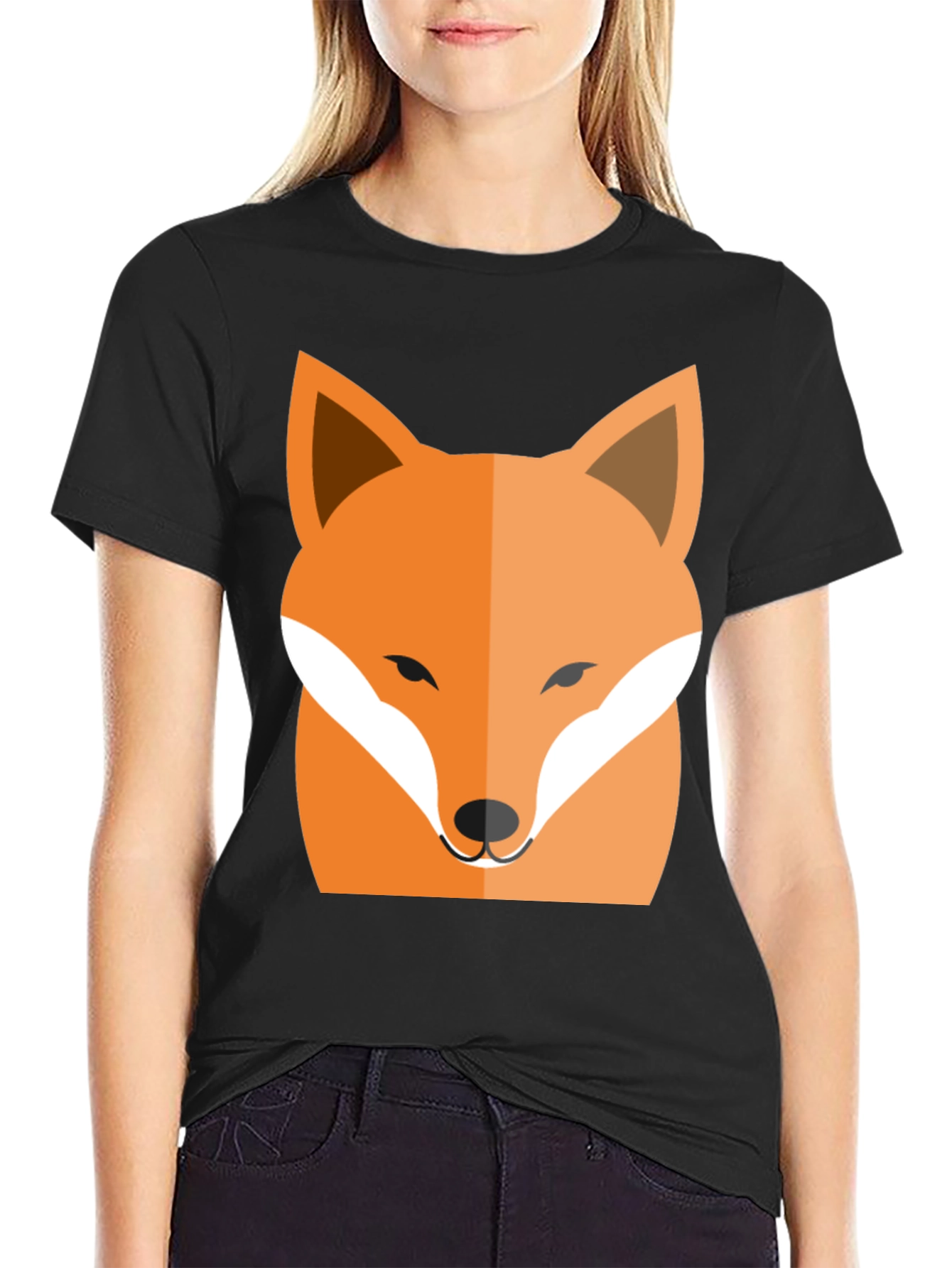 Black T-Shirt with Fox Graphic Print