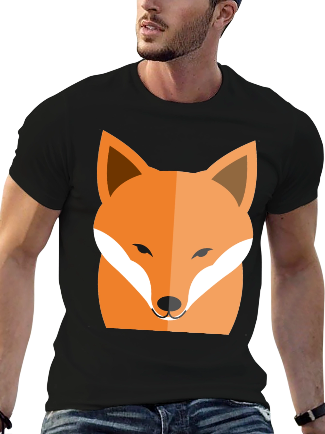 Black T-Shirt with Fox Graphic Print