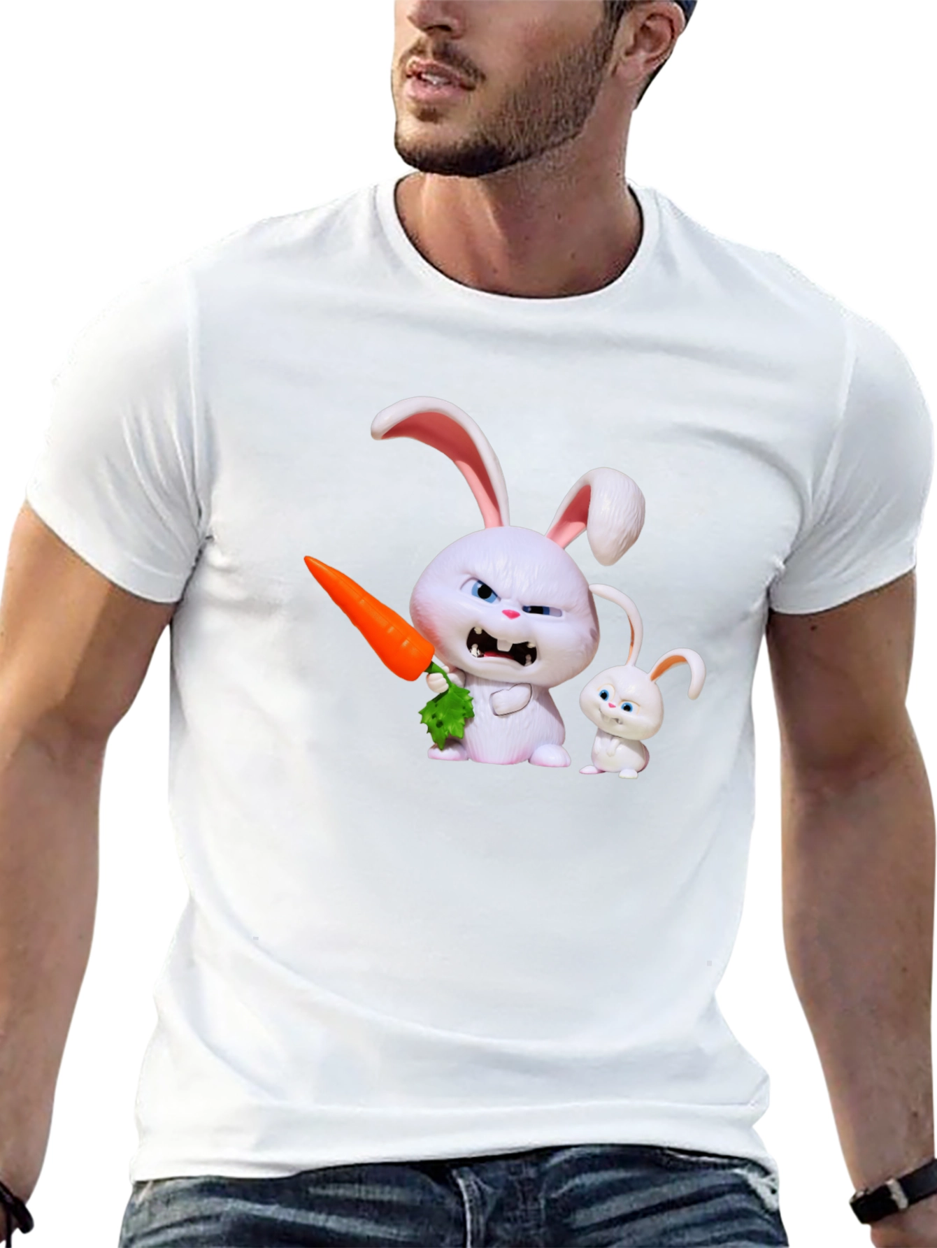 Mens Black T-Shirt with Rabbit Print