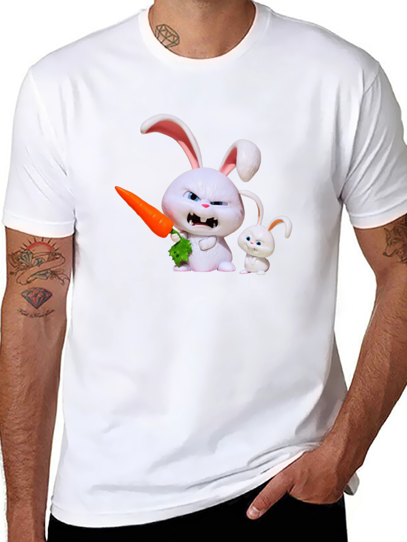 Mens Black T-Shirt with Rabbit Print