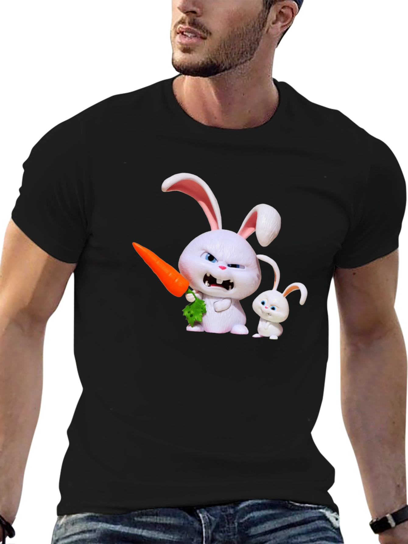 Mens Black T-Shirt with Rabbit Print