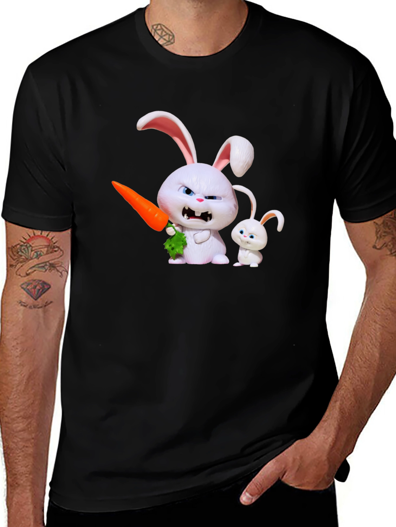 Mens Black T-Shirt with Rabbit Print