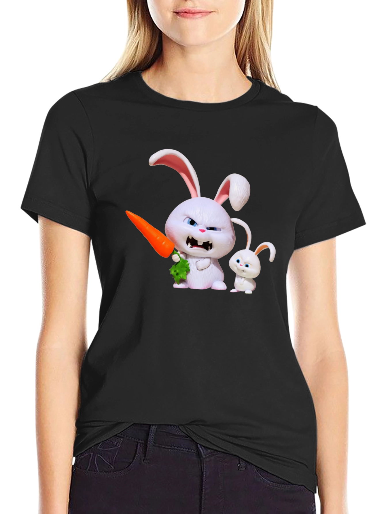 Mens Black T-Shirt with Rabbit Print