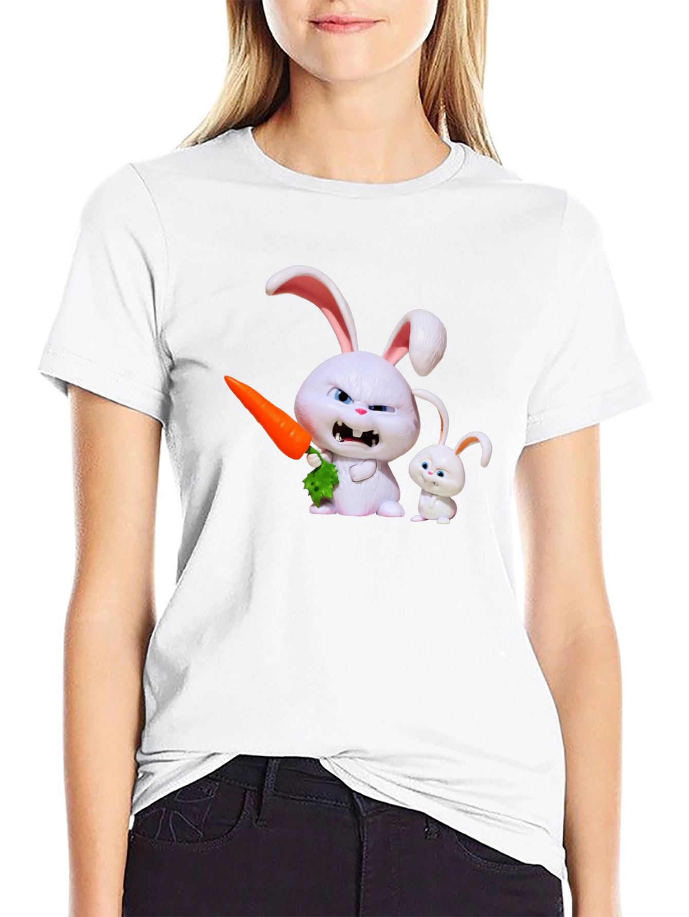 Mens Black T-Shirt with Rabbit Print