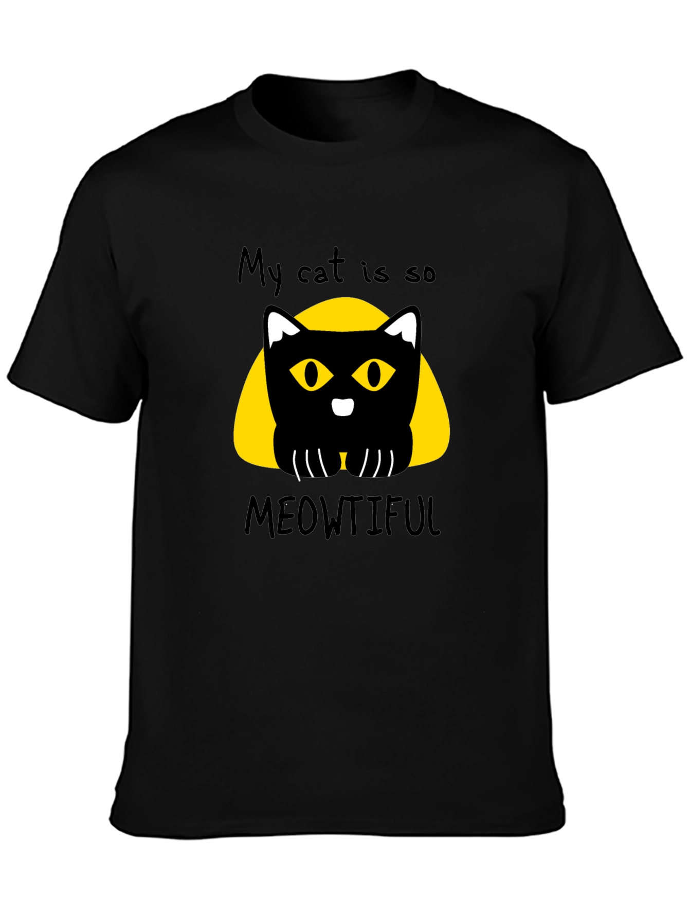 Meowtiful Cat Graphic Tee - Black Cotton T-Shirt