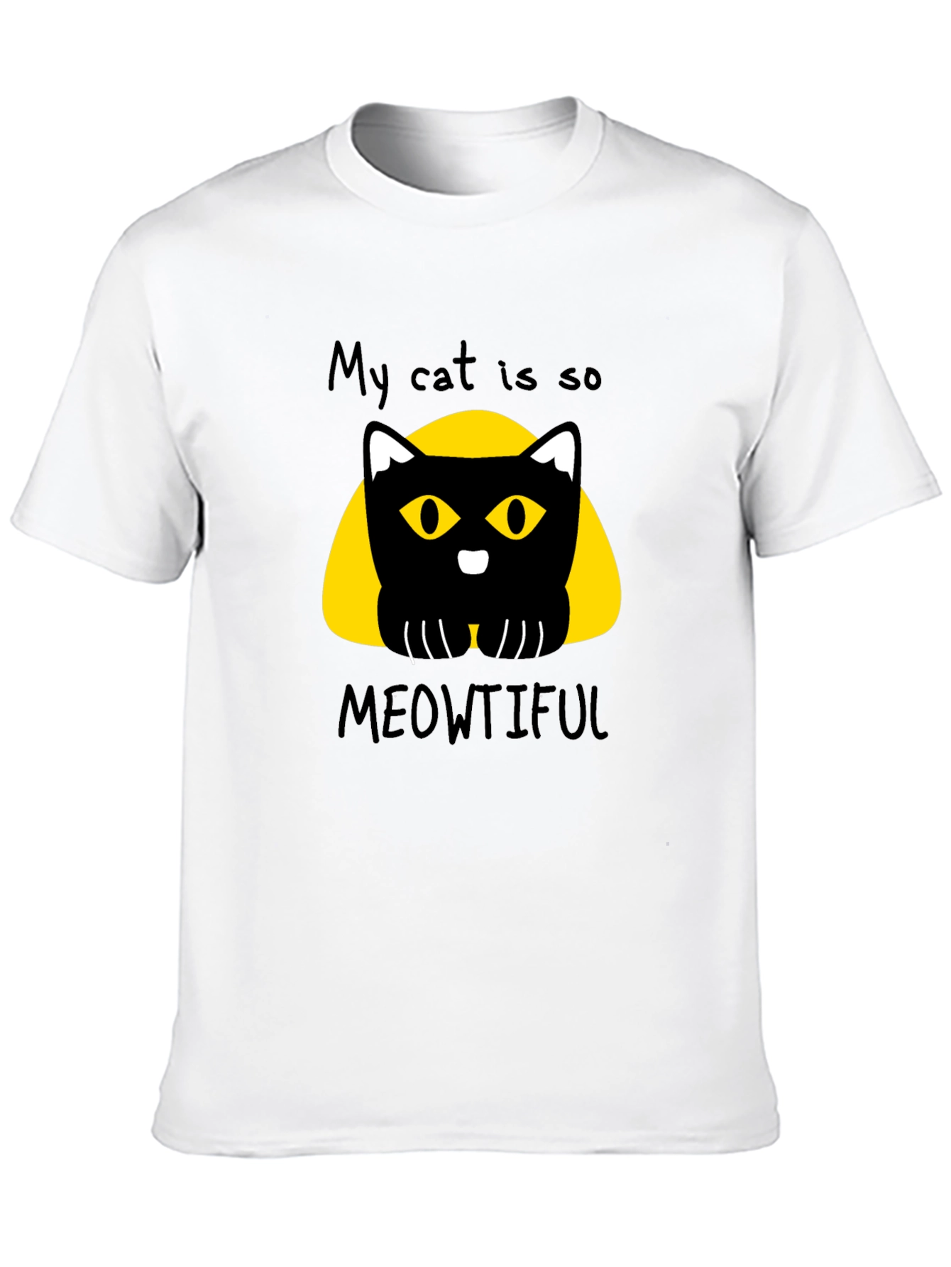 Meowtiful Cat Graphic Tee - Black Cotton T-Shirt